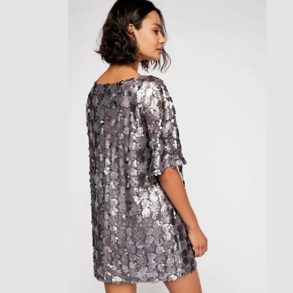 Free People Silver Sequin V-Neck Dress size XS - Picture 3 of 6